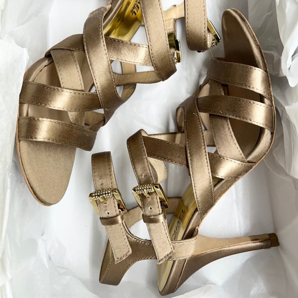 Michael Kors Champagne Satin High Heel Strappy Sandals 8